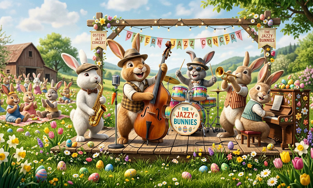 Firefly Gemini Flash Eine Jazzband bestehend aus Osterhasen auf der grünen Wiese 779962 tt3